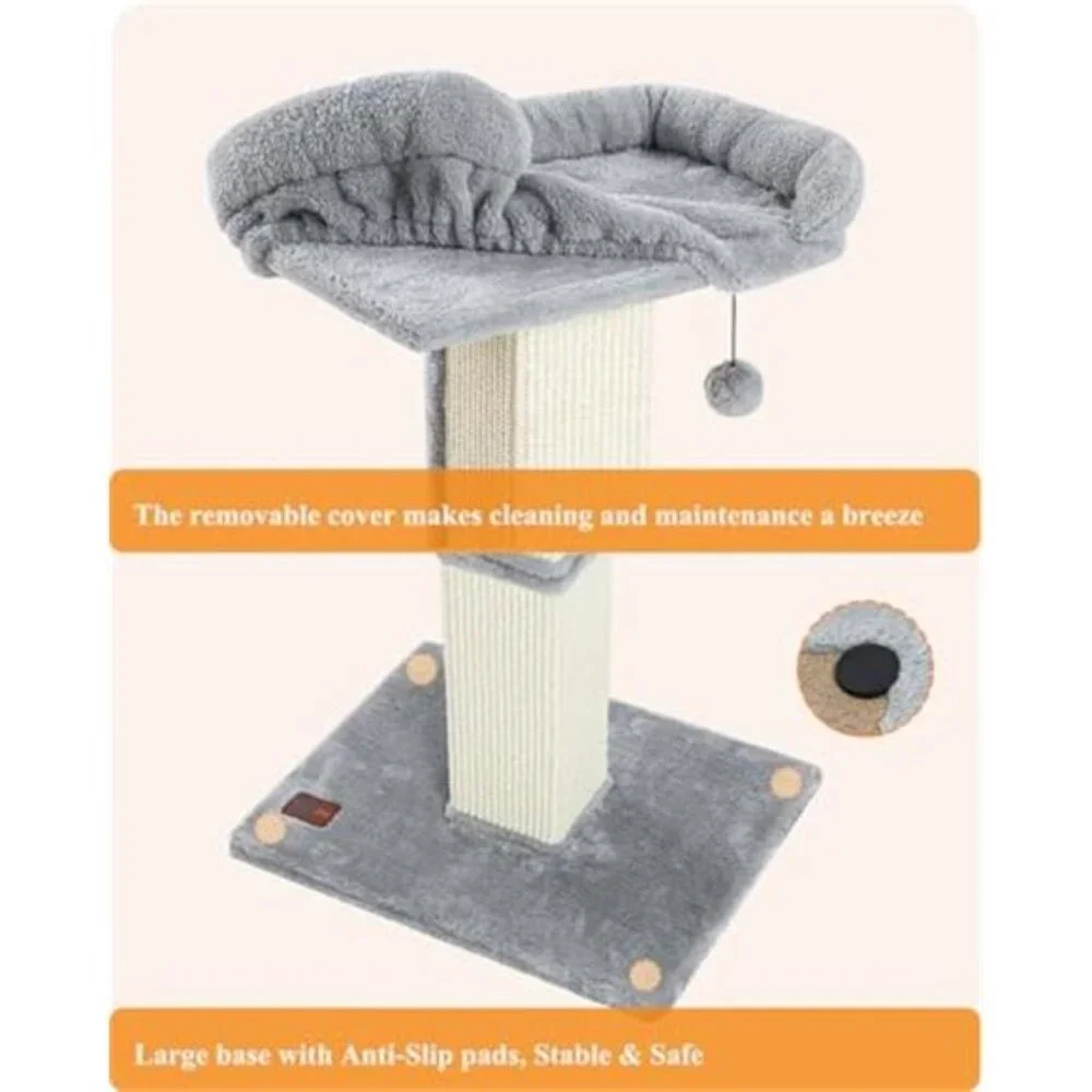 32 Inch Cat Scratching Post Indoor Cats Sisal Scratcher with Plush Perch Bed